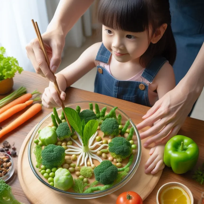 create a plant based food in 2024 a child and her faimly wants to eat green veg for healthy future